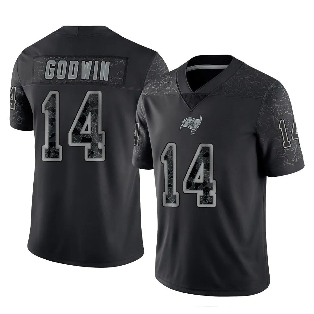 Johmsee TB.Buccaneers #14 Chris Godwin Jr. Player Black Reflective Limited Home Game Stitched Jerseys
