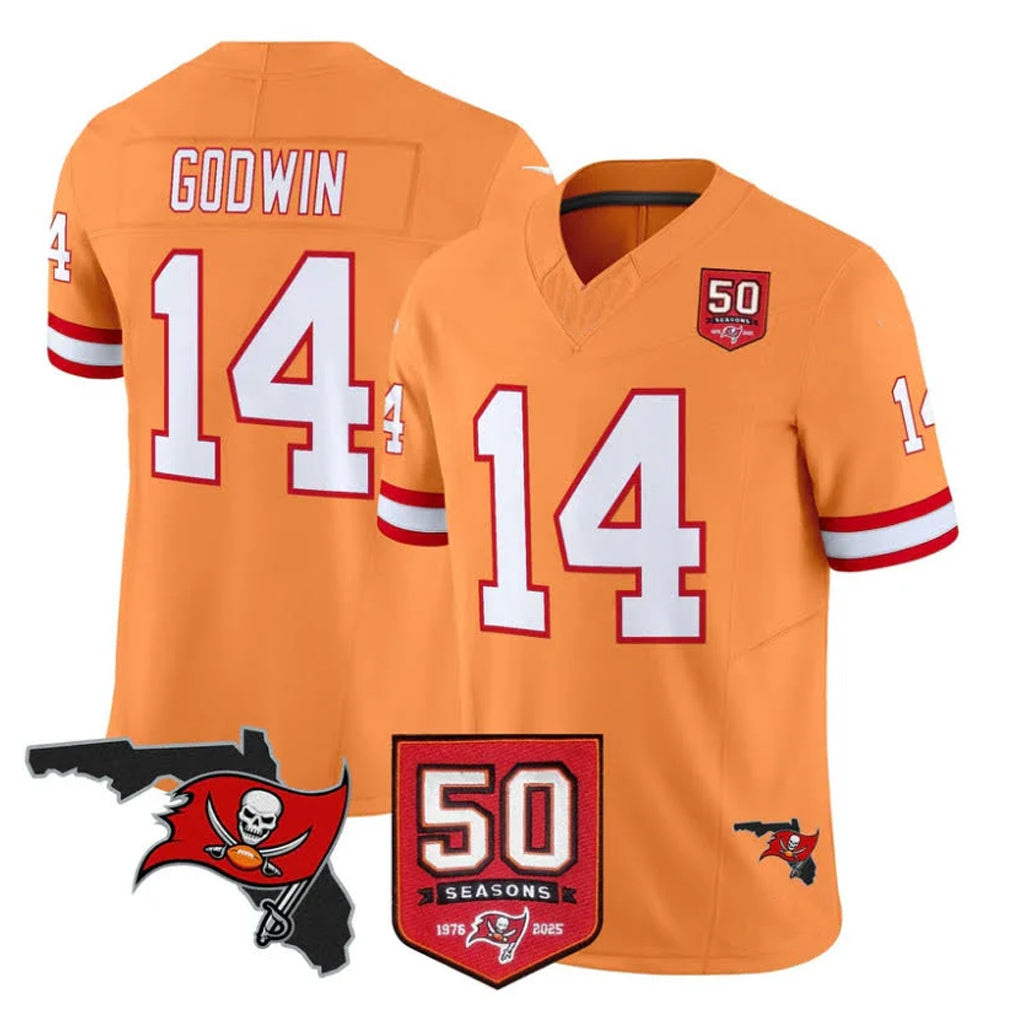 Johmsee TB.Buccaneers #14 Chris Godwin Jr. Player Orange 50th Season Vapor Limited Home Game Stitched Jerseys