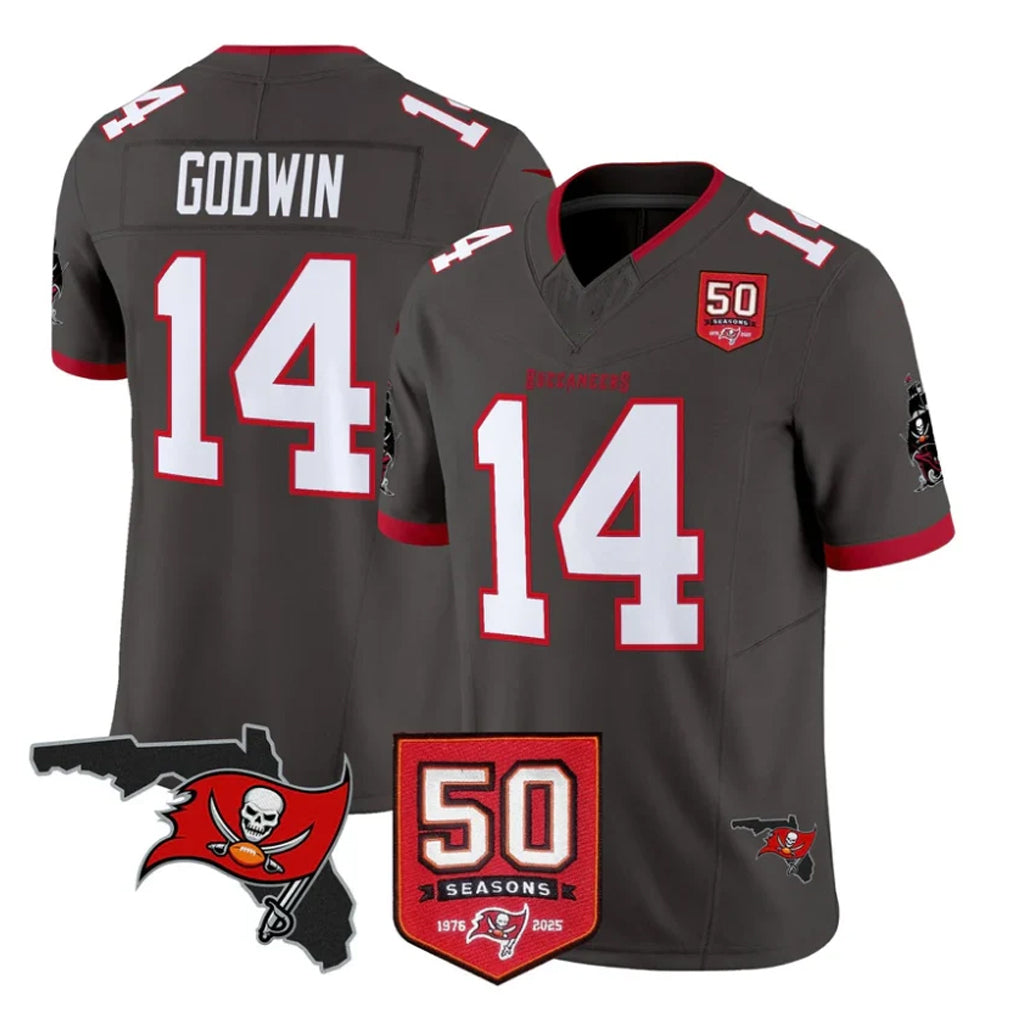Johmsee TB.Buccaneers #14 Chris Godwin Jr. Player Pewter Limited 2026 Season Vapor F.U.S.E. Home Game Stitched Jerseys