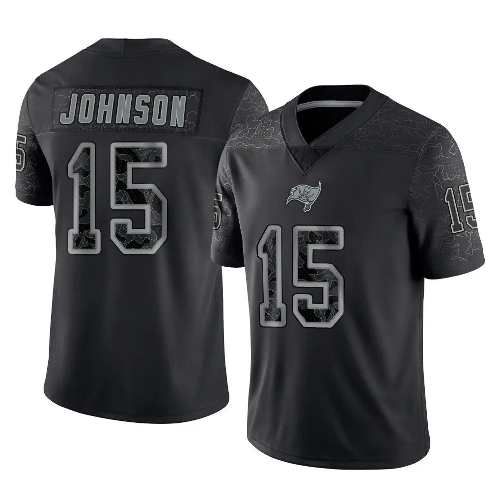 Johmsee TB.Buccaneers #15 Tez Johnson Player Black Reflective Limited Home Game Stitched Jerseys