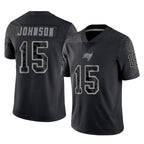 Johmsee TB.Buccaneers #15 Tez Johnson Player Black Reflective Limited Home Game Stitched Jerseys