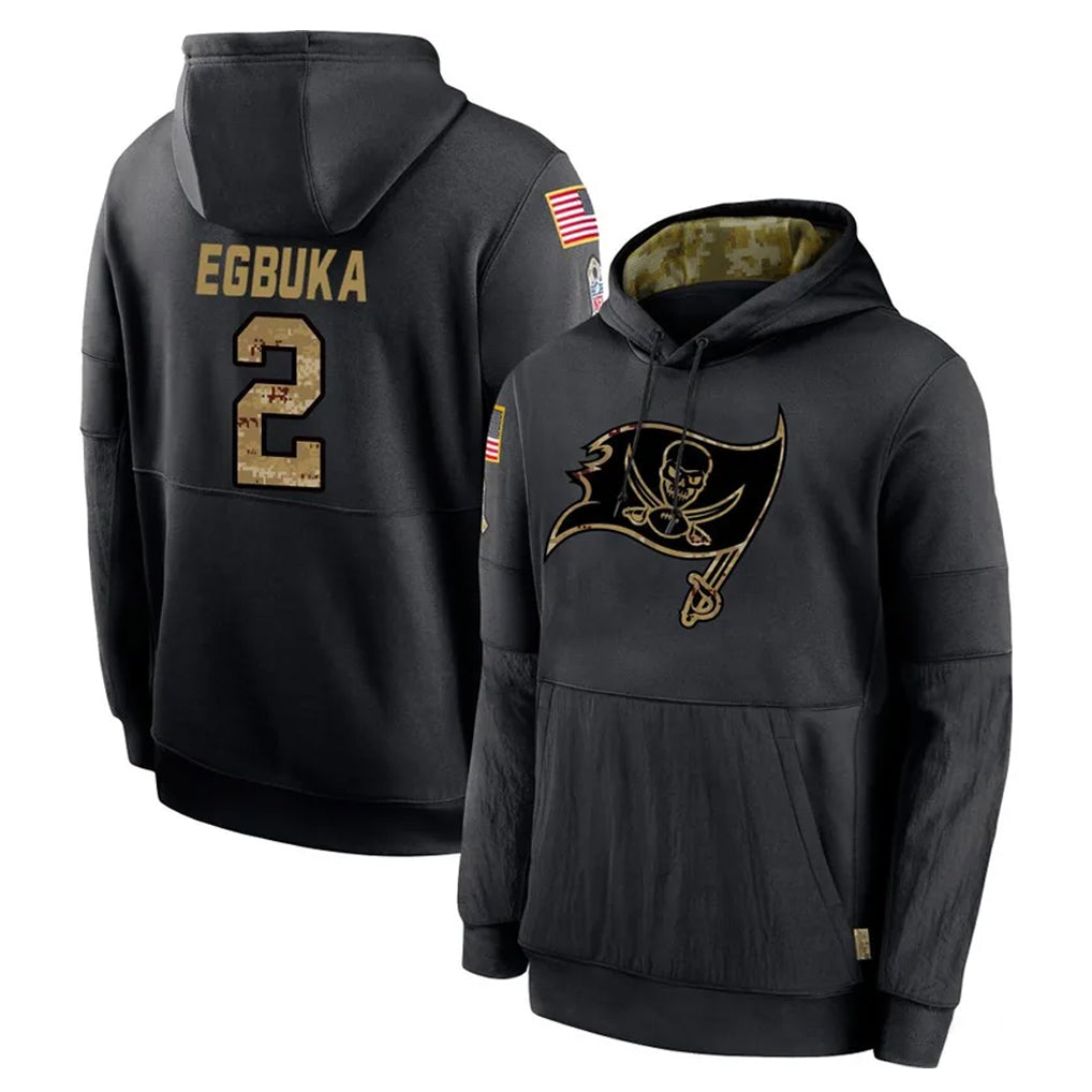 Johmsee TB.Buccaneers #2 Emeka Egbuka Player Black Salute to Service Sideline Performance Pullover Hoodies Home Game Stitched Jerseys