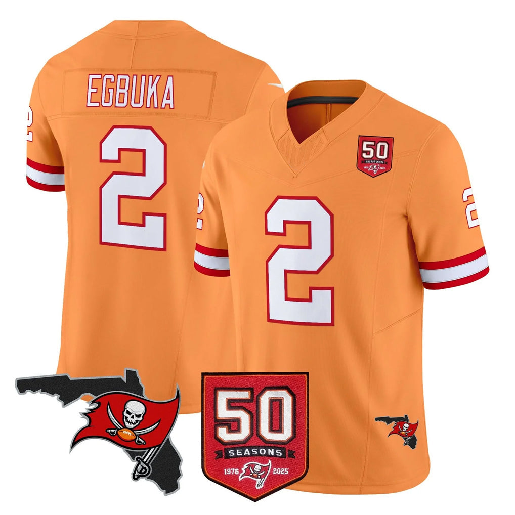 Johmsee TB.Buccaneers #2 Emeka Egbuka Player Orange 50th Season Vapor Limited Home Game Stitched Jerseys
