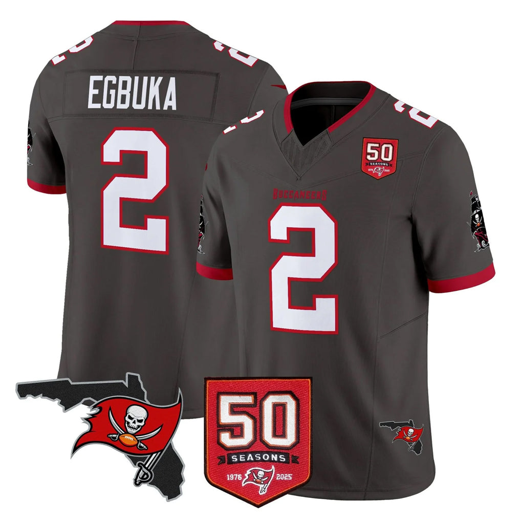 Johmsee TB.Buccaneers #2 Emeka Egbuka Player Pewter Limited 2026 Season Vapor F.U.S.E. Home Game Stitched Jerseys