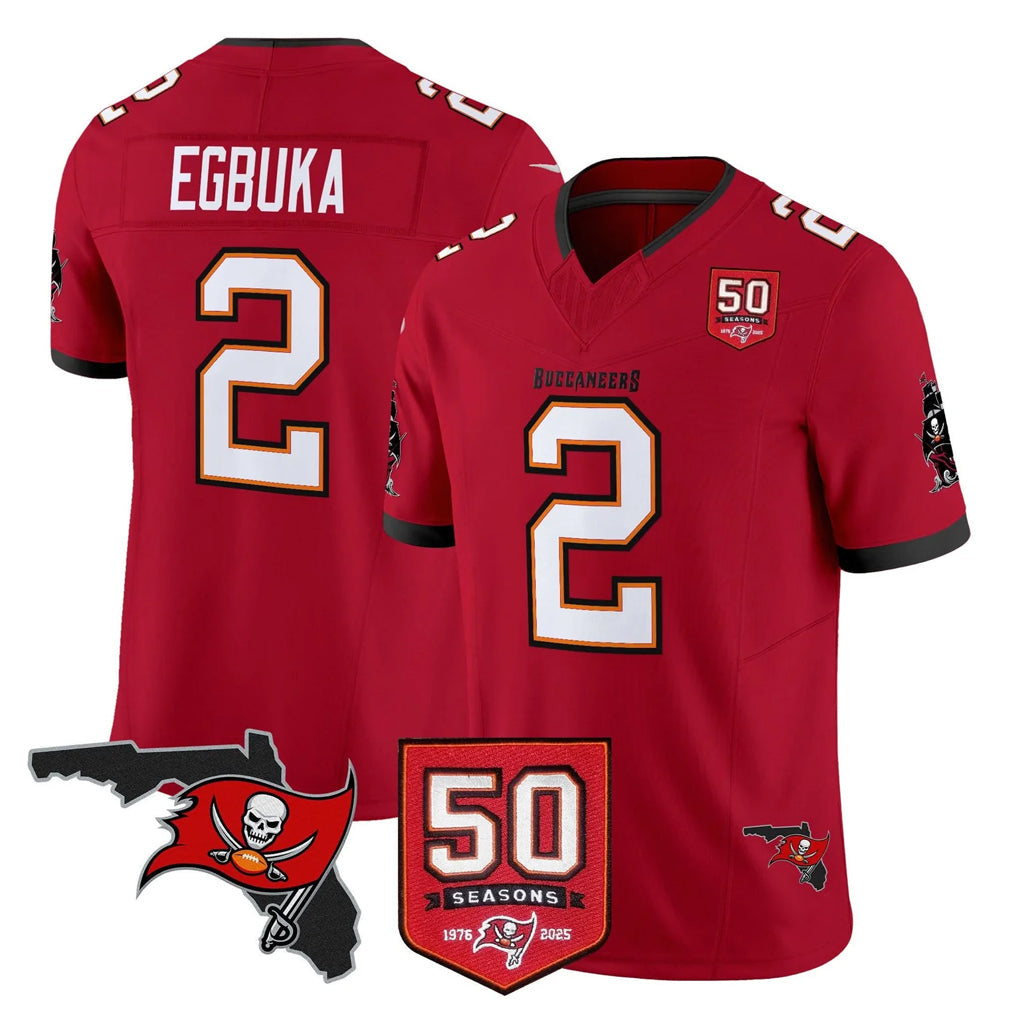 Johmsee TB.Buccaneers #2 Emeka Egbuka Player Red Limited 2026 Season Vapor F.U.S.E. Home Game Stitched Jerseys