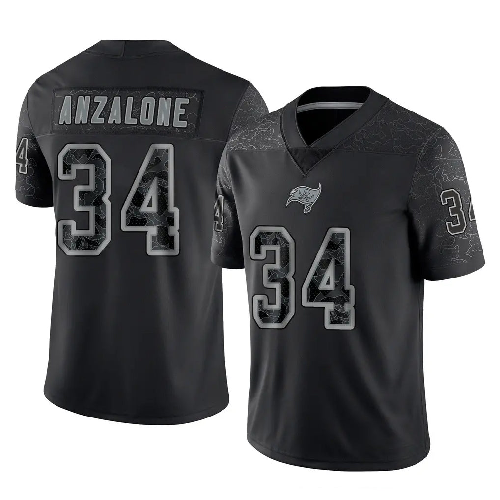 Johmsee TB.Buccaneers #34 Alex Anzalone Player Black Reflective Limited Home Game Stitched Jerseys