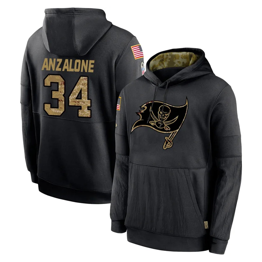 Johmsee TB.Buccaneers #34 Alex Anzalone Player Black Salute to Service Sideline Performance Pullover Hoodies Home Game Stitched Jerseys