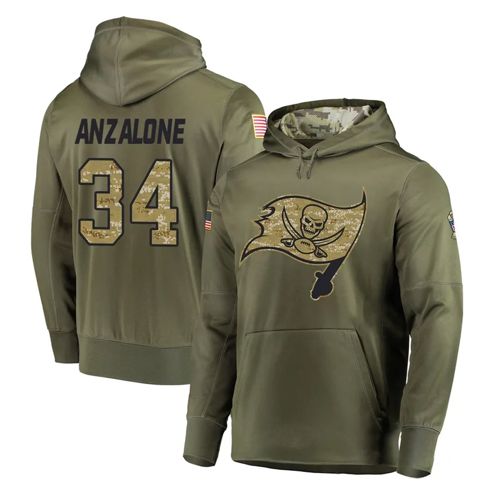 Johmsee TB.Buccaneers #34 Alex Anzalone Player Olive Salute to Service Pullover Hoodie Home Game Stitched Jerseys