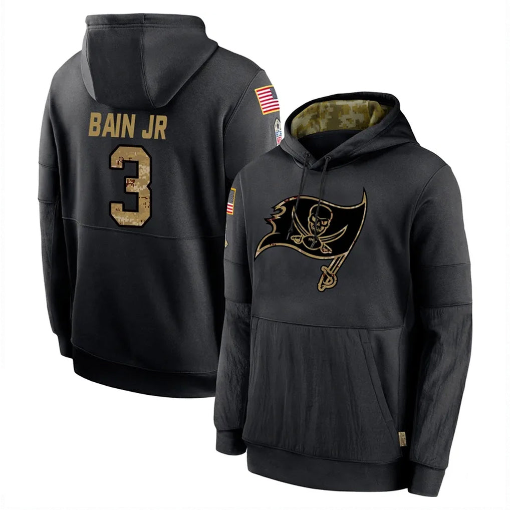 Johmsee TB.Buccaneers #3 Rueben Bain Jr. Player Black Salute to Service Sideline Performance Pullover Hoodies Home Game Stitched Jerseys