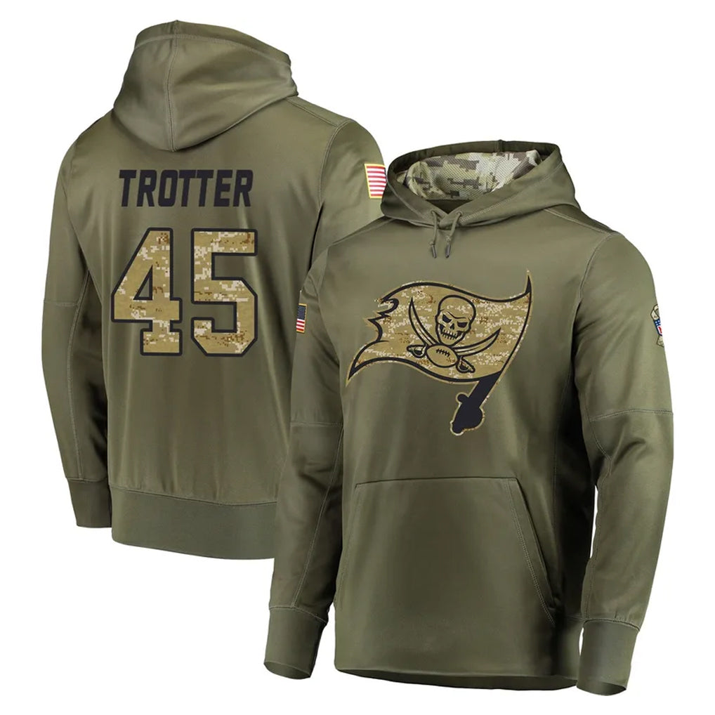 Johmsee TB.Buccaneers #45 Josiah Trotter Player Olive Salute to Service Pullover Hoodie Home Game Stitched Jerseys