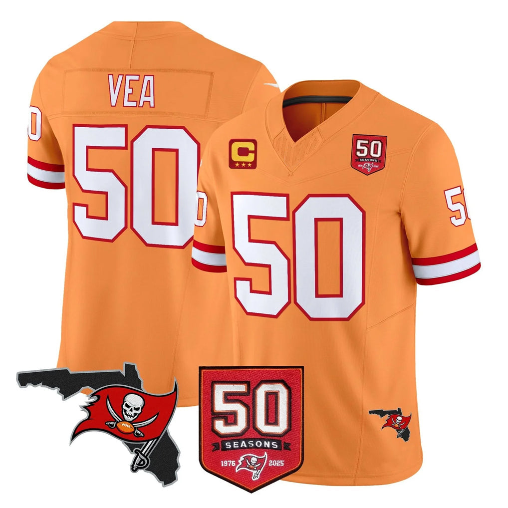 Johmsee TB.Buccaneers #50 Vita Vea Player Orange 50th Season Vapor Limited Home Game Stitched Jerseys