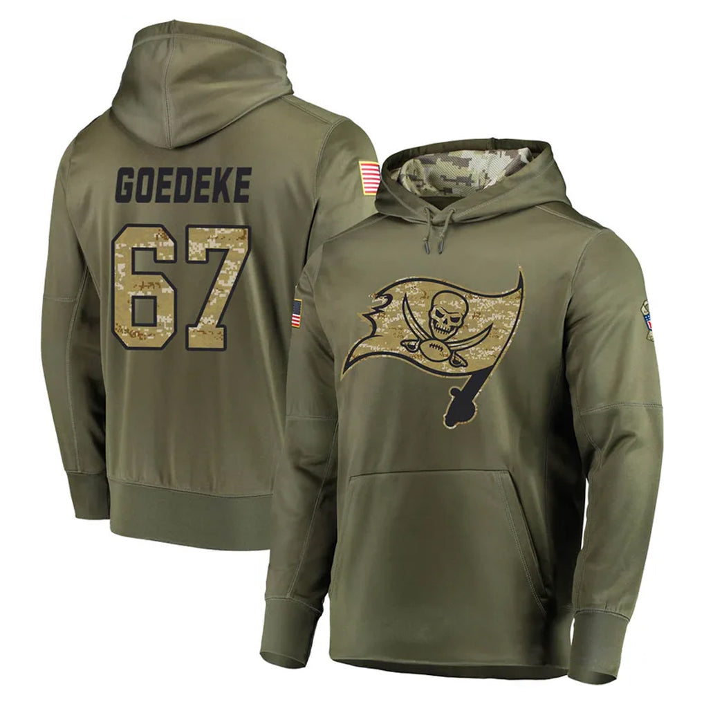 Johmsee TB.Buccaneers #67 Luke Goedeke Player Olive Salute to Service Pullover Hoodie Home Game Stitched Jerseys