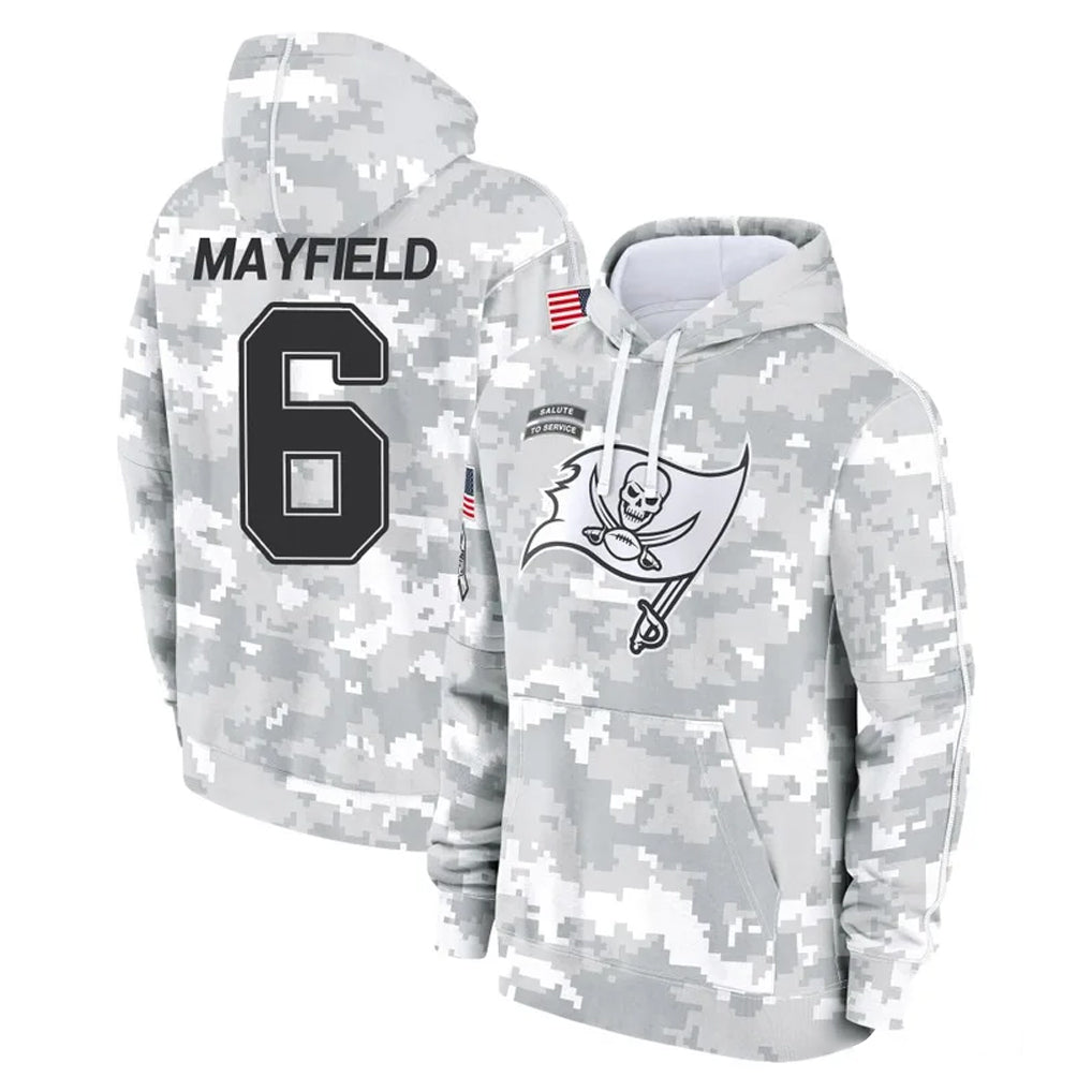 Johmsee TB.Buccaneers #6 Baker Mayfield Player Arctic Camo Limited Salute to Service Pullover Hoodies Game Stitched Jerseys