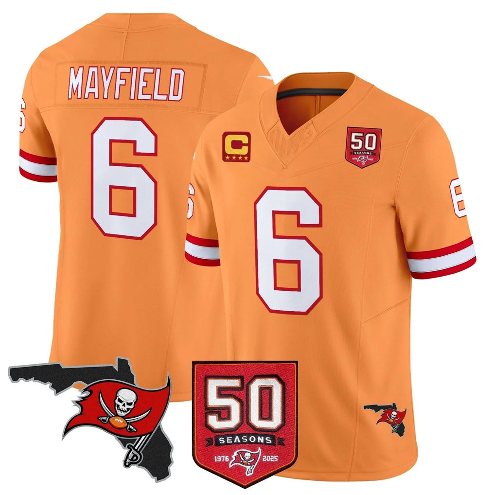 Johmsee TB.Buccaneers #6 Baker Mayfield Player Orange 50th Season Vapor Limited Home Game Stitched Jerseys