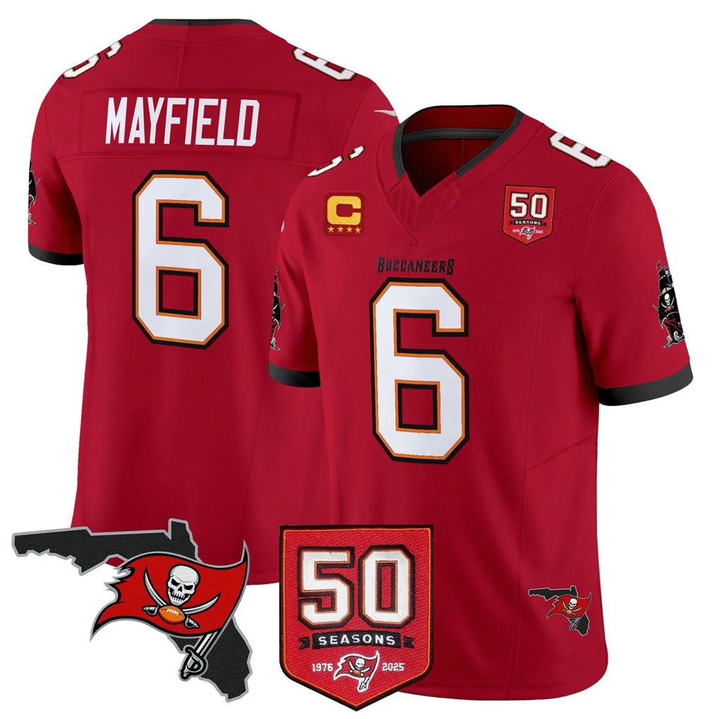 Johmsee TB.Buccaneers #6 Baker Mayfield Player Red 50th Season Vapor Limited Home Game Stitched Jerseys