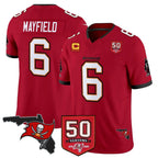 Johmsee TB.Buccaneers #6 Baker Mayfield Player Red 50th Season Vapor Limited Home Game Stitched Jerseys