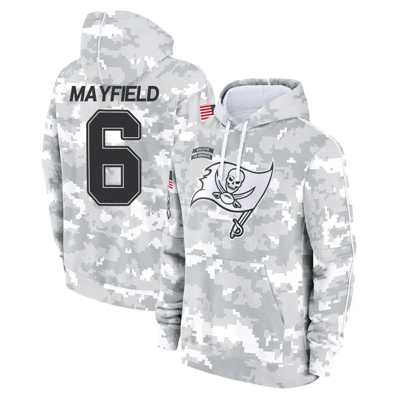 Johmsee TB.Buccaneers #6 Baker Mayfield Player Salute to Service Hoodies & T-Shirts Stitched Jerseys