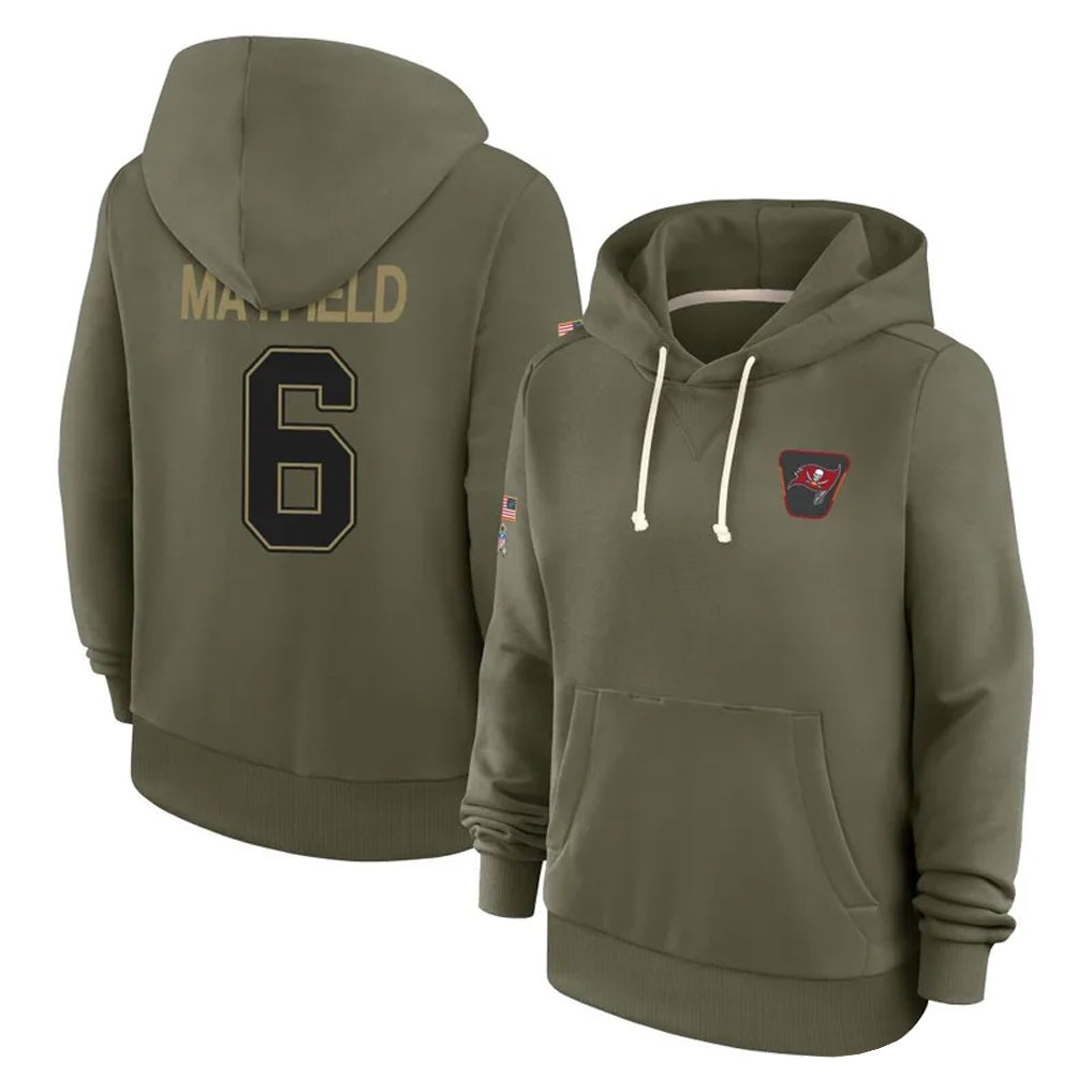 Johmsee TB.Buccaneers #6 Baker Mayfield Player Salute to Service Olive Hoodies Stitched Jerseys