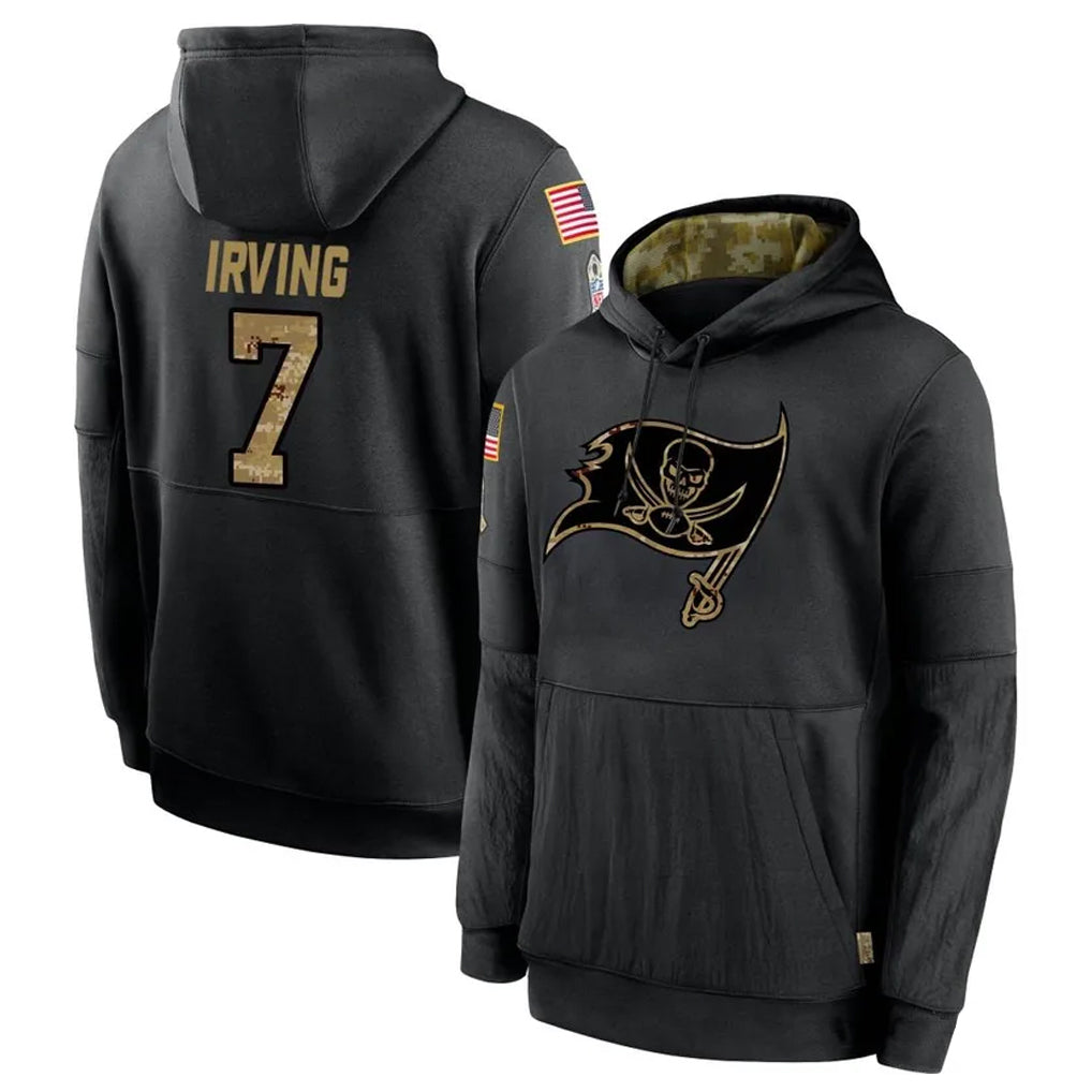 Johmsee TB.Buccaneers #7 Bucky Irving Player Black Salute to Service Hoodies Stitched Jerseys