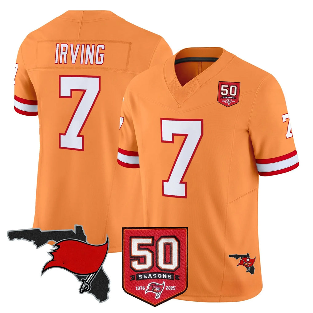 Johmsee TB.Buccaneers #7 Bucky Irving Player Orange 50th Season Vapor Limited Home Game Stitched Jerseys