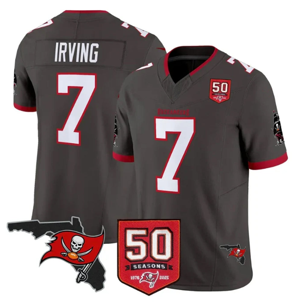 Johmsee TB.Buccaneers #7 Bucky Irving Player Pewter 50th Season Vapor Limited Home Game Stitched Jerseys