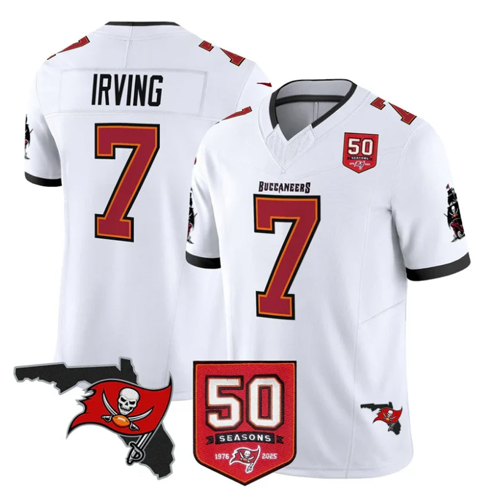 Johmsee TB.Buccaneers #7 Bucky Irving Player White 50th Season Vapor Limited Home Game Stitched Jerseys