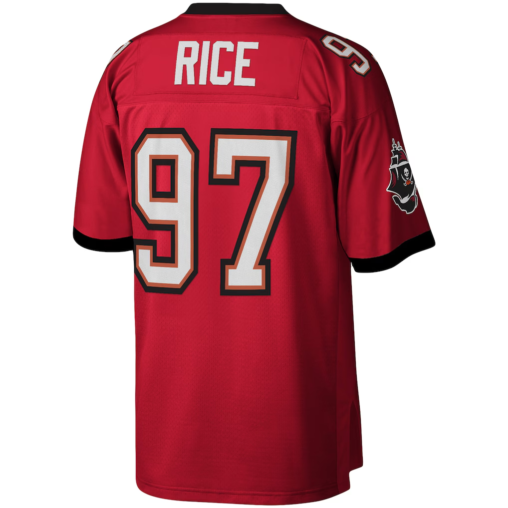 Johmsee TB.Buccaneers #97 Simeon Rice Mitchell & Ness Red Legacy Replica Stitched Puhic Jersey