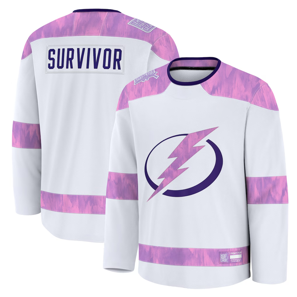 Johmsee TB.Lightning White Hockey Fights Cancer Survivor Practice Jerseys