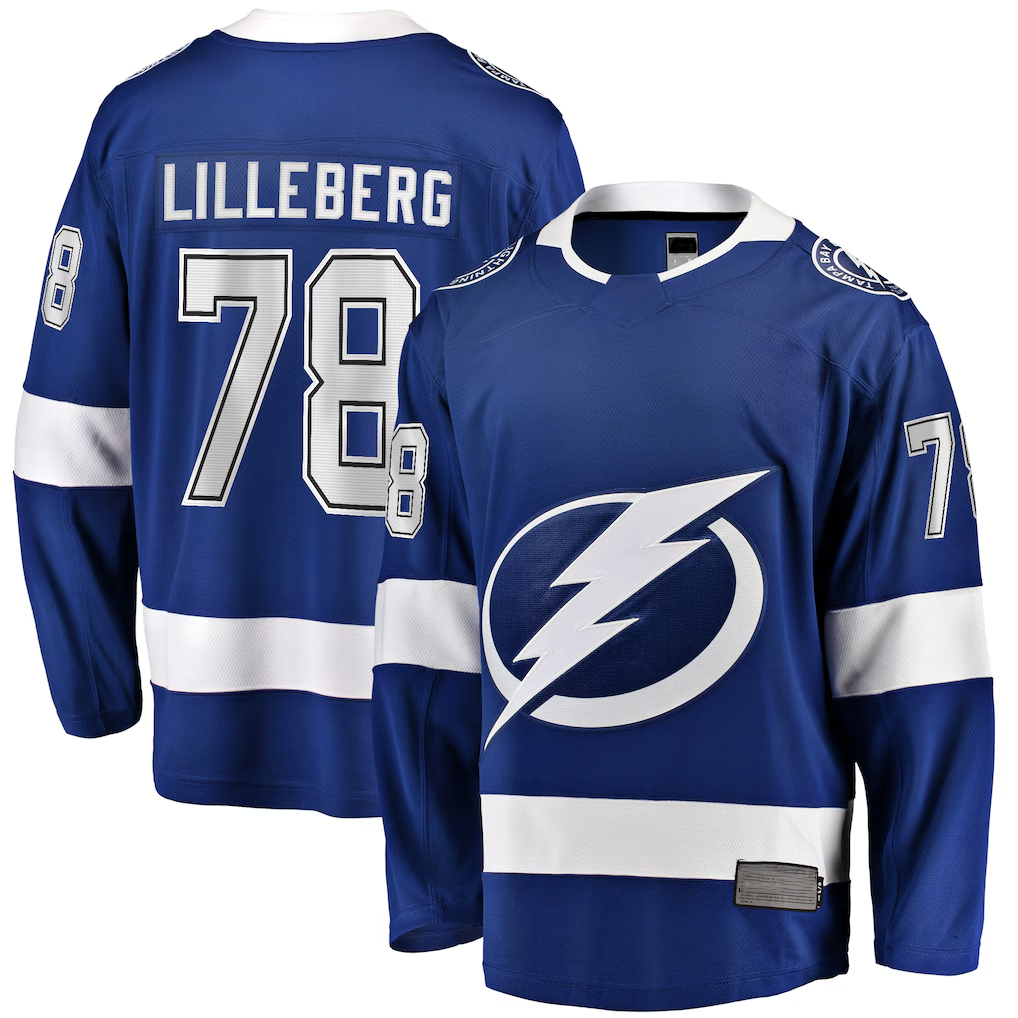 Johmsee TB.Lightning #78 Emil Lilleberg Blue Home Premier Breakaway Player Jerseys