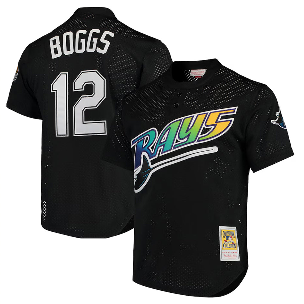 Johmsee TB.Rays #12 Wade Boggs Player Black Mitchell & Ness Cooperstown Replica Stitched Jerseys