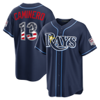 Johmsee TB.Rays #13 Junior Caminero Navy USA 250 Fourth of July Road Stadium Jersey