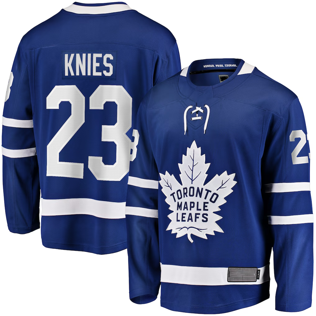Johmsee TM.Leafs #23 Matthew Knies Blue Home Premier Breakaway Player Jerseys