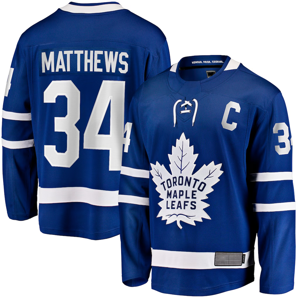 Johmsee TM.Leafs #34 Auston Matthews Blue Captain Patch Home Breakaway Player Jerseys