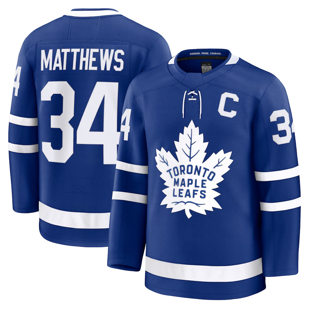 Johmsee TM.Leafs #34 Auston Matthews Blue Captain Patch Home Premium Jerseys