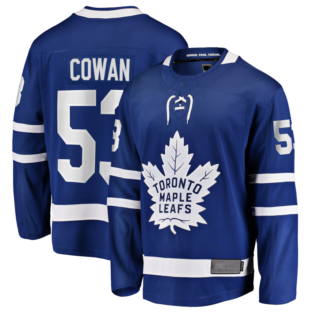 Johmsee TM.Leafs #53 Easton Cowan Blue Home Breakaway Jerseys