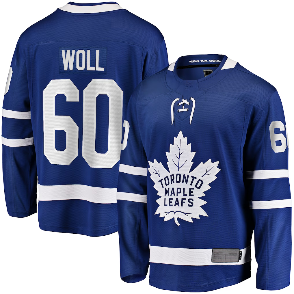 Johmsee TM.Leafs #60 Joseph Woll Blue Home Premier Breakaway Player Jerseys