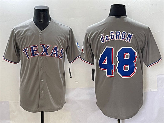 Texas Rangers #48 Jacob deGrom Gray With Patch Cool Base Stitched Baseball Jersey