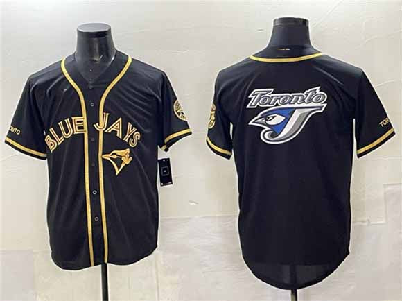 Toronto Blue Jays Team Big Logo Black Gold Cool Base Stitched Baseball Jersey
