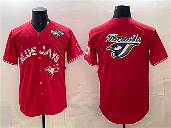 Toronto Blue Jays Team Big Logo Red 2025 World Series Home Cool Base Stitched Baseball Jersey