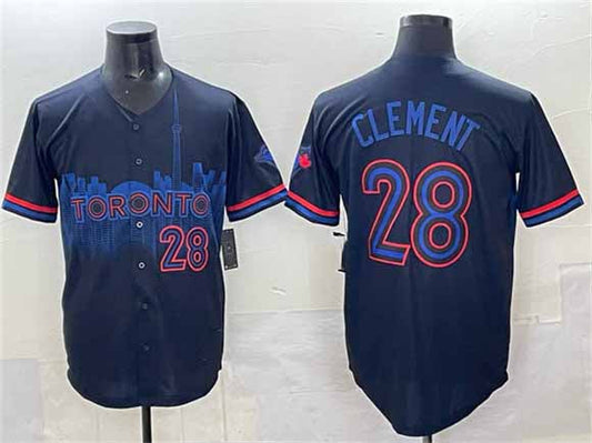 Toronto Blue Jays #28 Ernie Clement Navy 2024 City Connect Limited Stitched Baseball Jersey