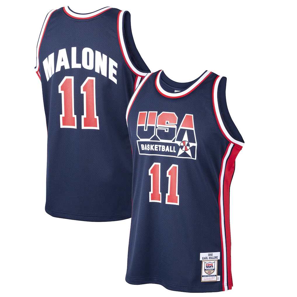Johmsee U.Jazz #11 Karl Malone Mitchell & Ness Navy 1992 Dream Team Authentic Jerseys