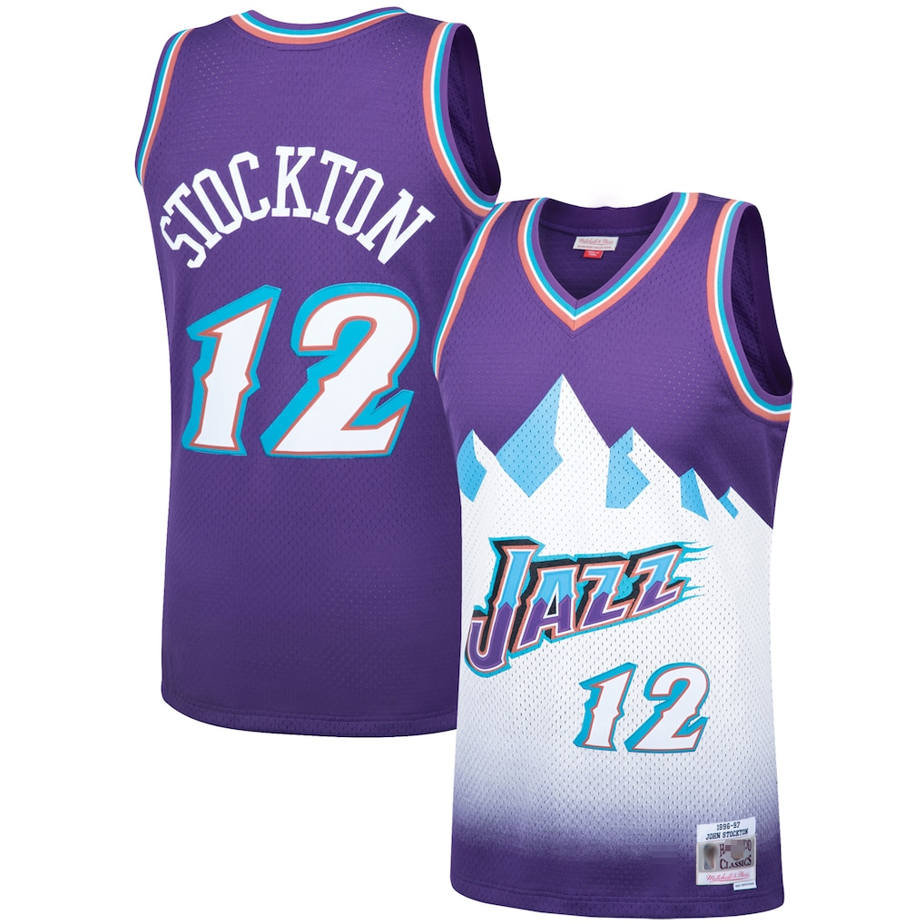 Johmsee U.Jazz #12 John Stockton Mitchell & Ness Purple Hardwood Classics Swingman Jerseys