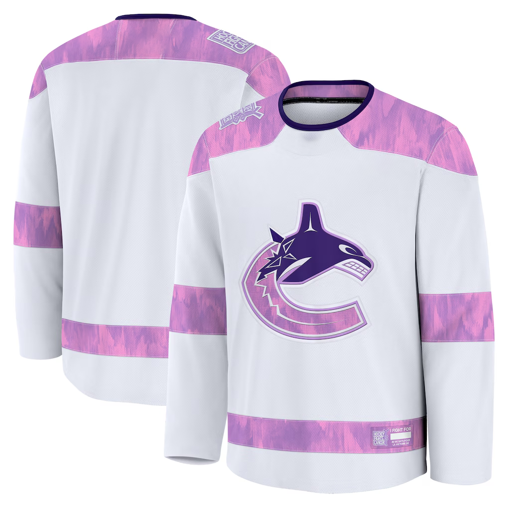 Johmsee V.Canucks White 2024 Hockey Fights Cancer Practice Jerseys