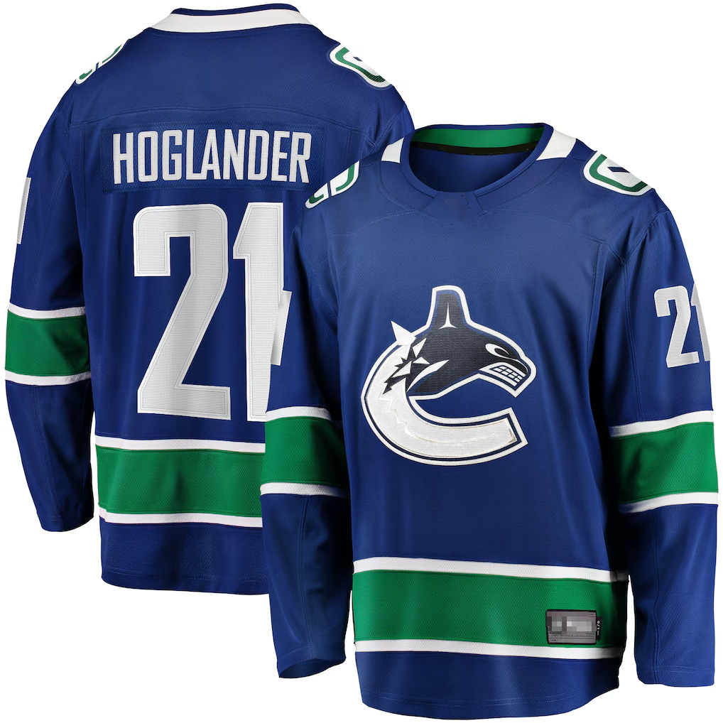 Johmsee V.Canucks #21 Nils Hoglander Blue Home Premier Breakaway Player Jerseys