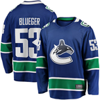 Johmsee V.Canucks #53 Teddy Blueger Blue Home Breakaway Jerseys