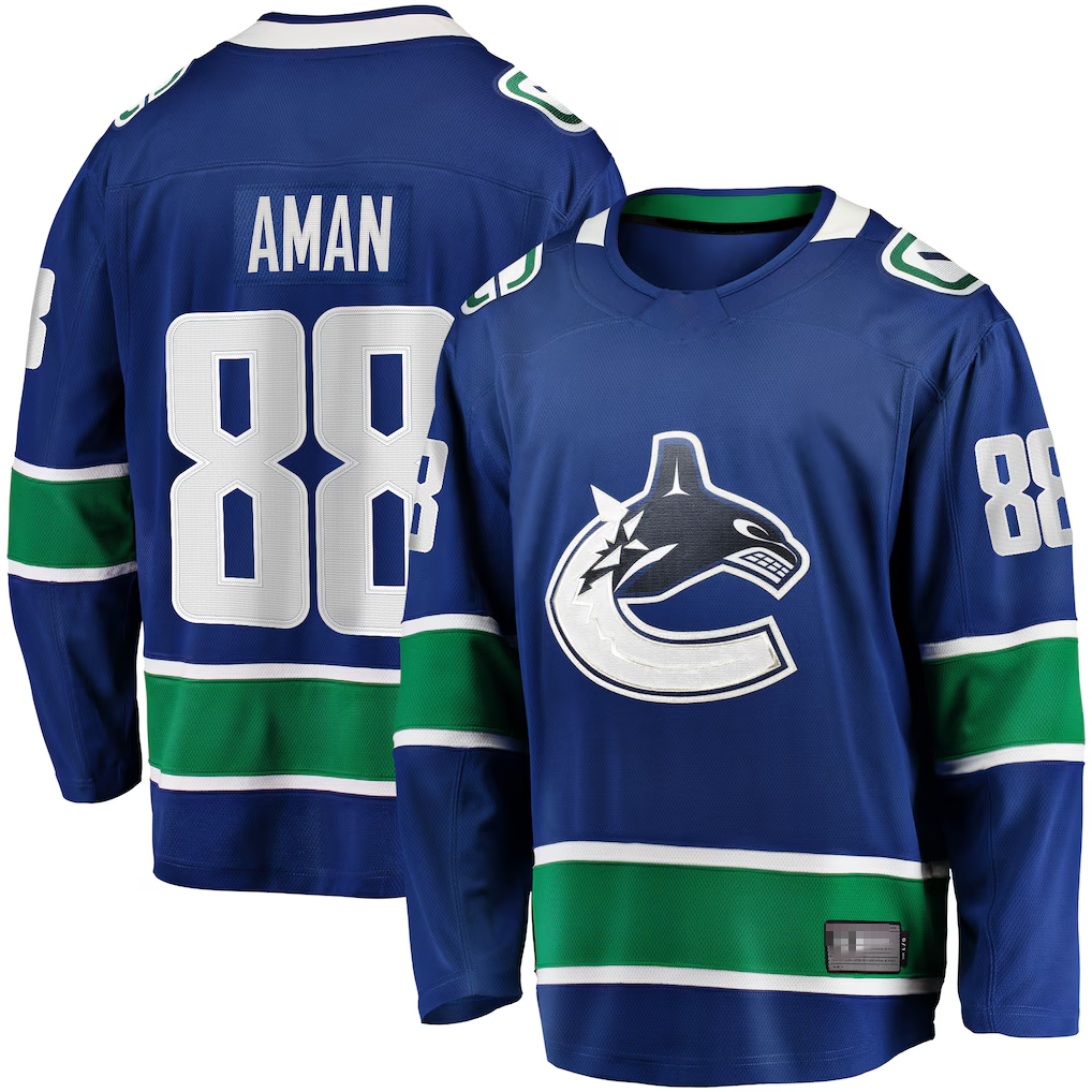 Johmsee V.Canucks #88 Nils Aman Blue Home Premier Breakaway Player Jerseys
