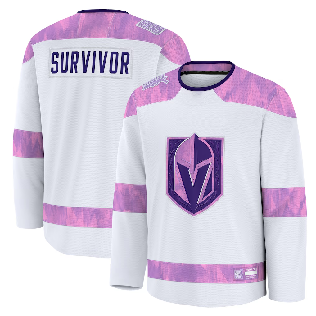 Johmsee VG.Knights White Hockey Fights Cancer Survivor Practice Jerseys