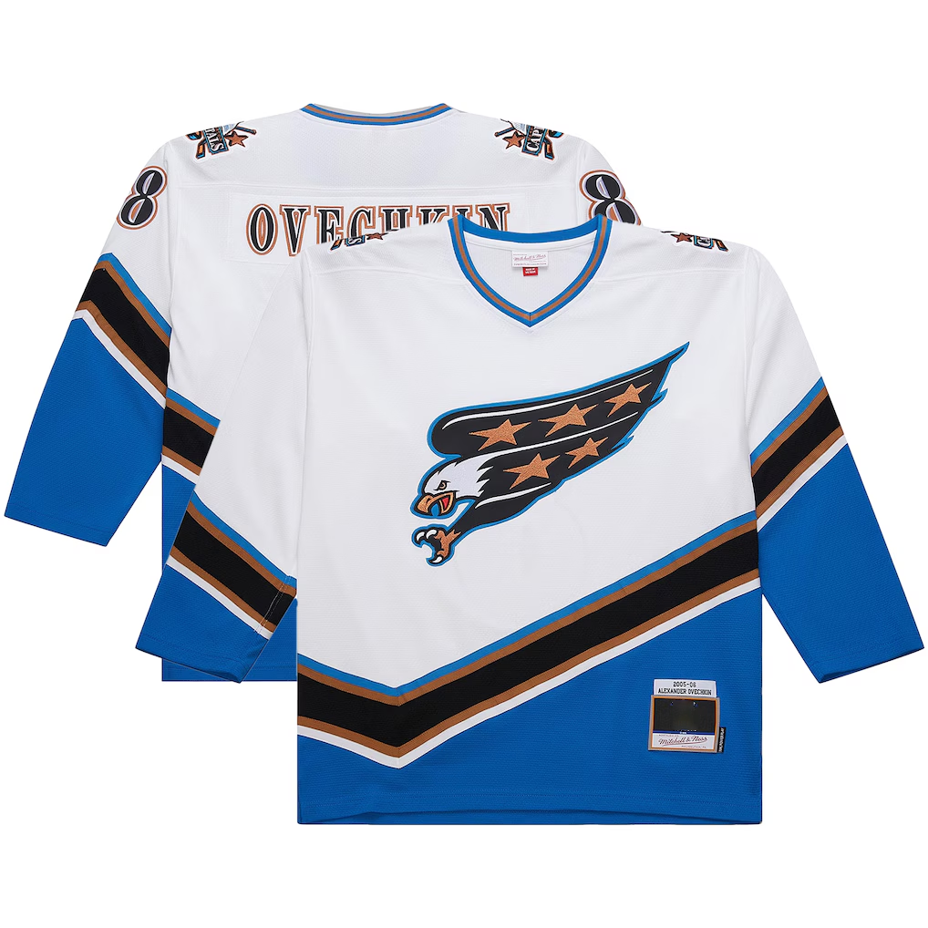 Johmsee W.Capitals Alexander Ovechkin Mitchell & Ness White Big & Tall 2005-06 Power Play Jerseys
