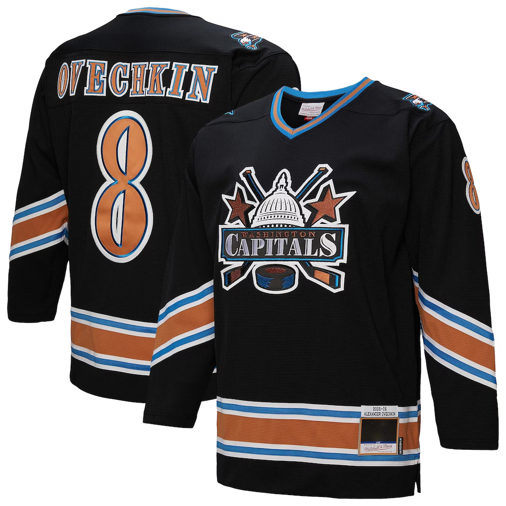 Johmsee W.Capitals #8 Alexander Ovechkin Mitchell & Ness Black 2005-06 Power Play Jerseys