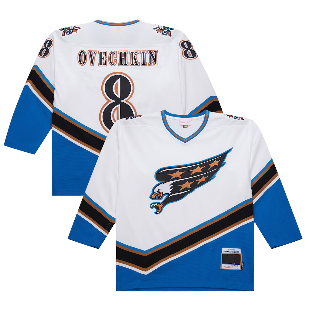 Johmsee W.Capitals #8 Alexander Ovechkin Mitchell & Ness White 2005-06 Power Play Jerseys